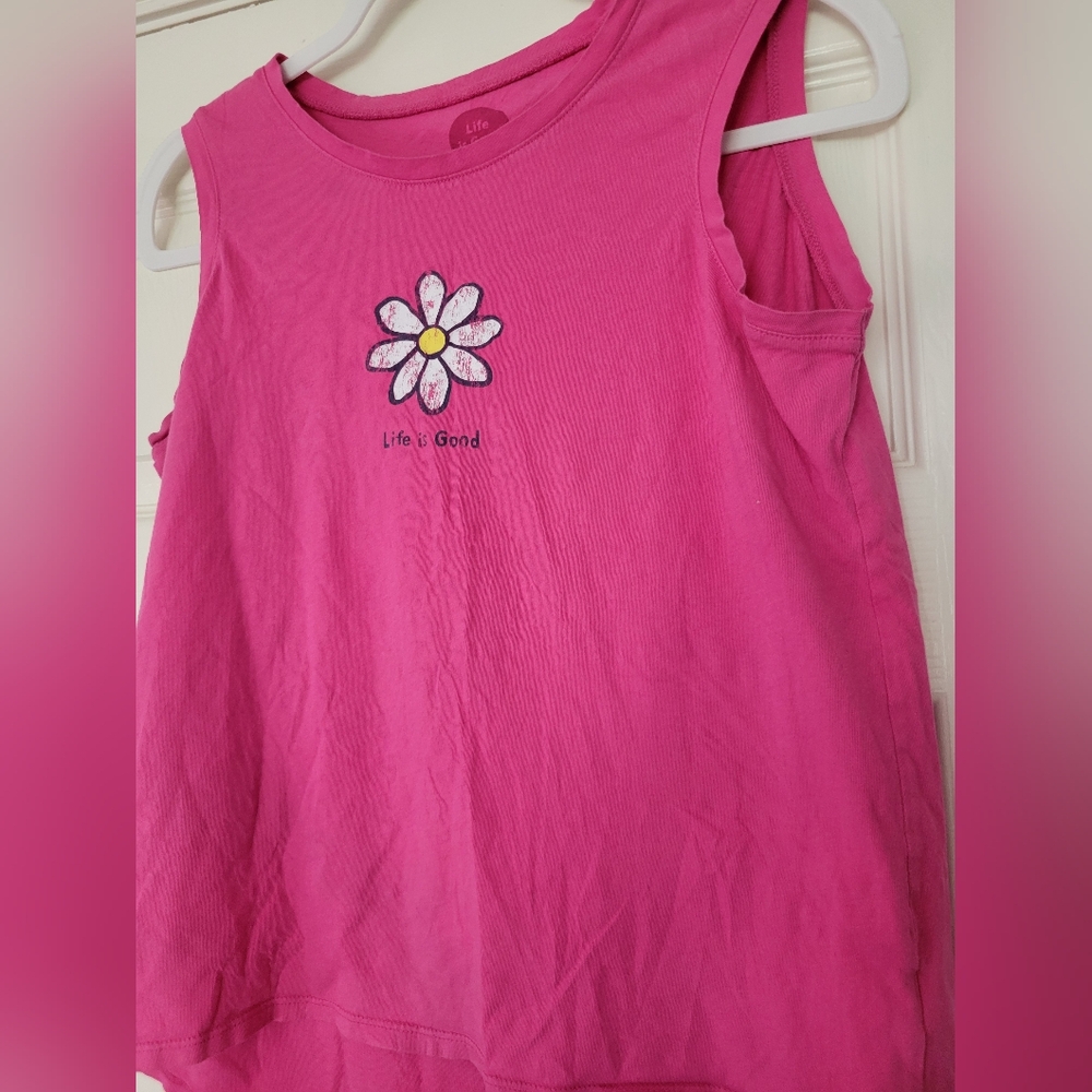Life Is Good Tee Womens Magenta Sleeveless Graphic Tank Top Daisy Size M